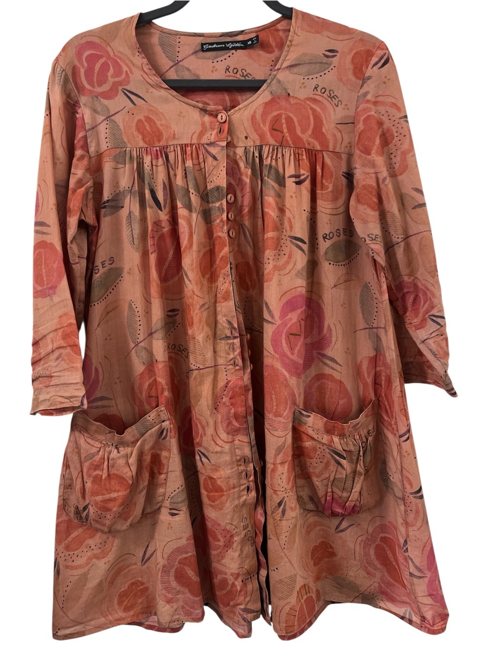 Gundrum Sjoden Floral Button-Front Tunic Dress in Dusty Rose - Picture 2 of 10